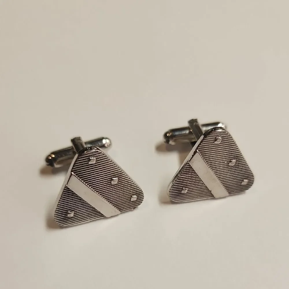 Vintage Triangle Silver Toned Cufflinks Mid Century
